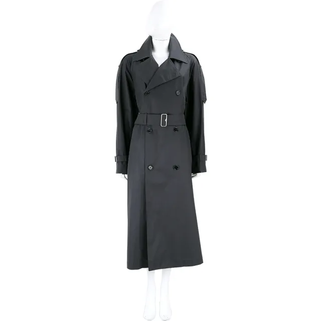 【BURBERRY 巴寶莉】Gabardine 華達呢長款雙排鈕風衣-灰綠色