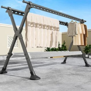 【GOOD VIBE LIVING 好氣氛家居】2.3米X型加厚鋁合金伸縮摺疊曬衣架/晾衣架/曬衣桿(瀝水晾網/加大馬蹄腳)