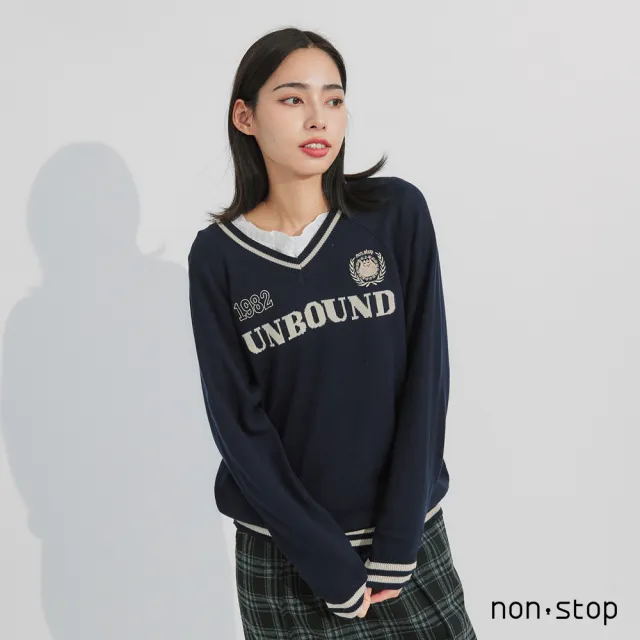 【non-stop】學院風配色V領針織衫-2色