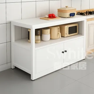 【靚白家居】鋼木風二門餐廚櫃 中島款 80公分 S049(收納櫃 置物櫃 收納櫥櫃 餐櫃 廚房電器櫃)