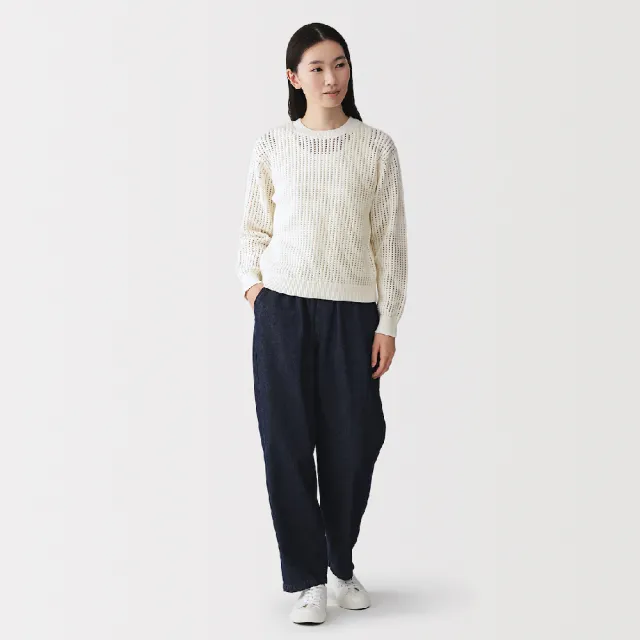 【MUJI 無印良品】女可水洗網織圓領針織衫(柔白/灰色/黑色/淺黃/淺綠/淺藍)