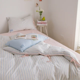 【翔仔居家】100%純棉 華爾紗 薄被套床包組4件組-莓果x海鹽芝士(單人/純棉床包/單人床包/床包被套)