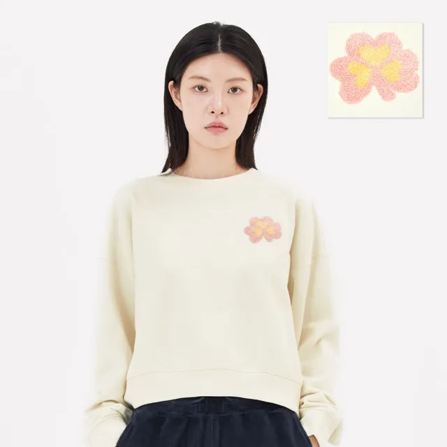 【Mark Gonzales】女裝 毛圈刺繡 CLUV 大學T-米白色