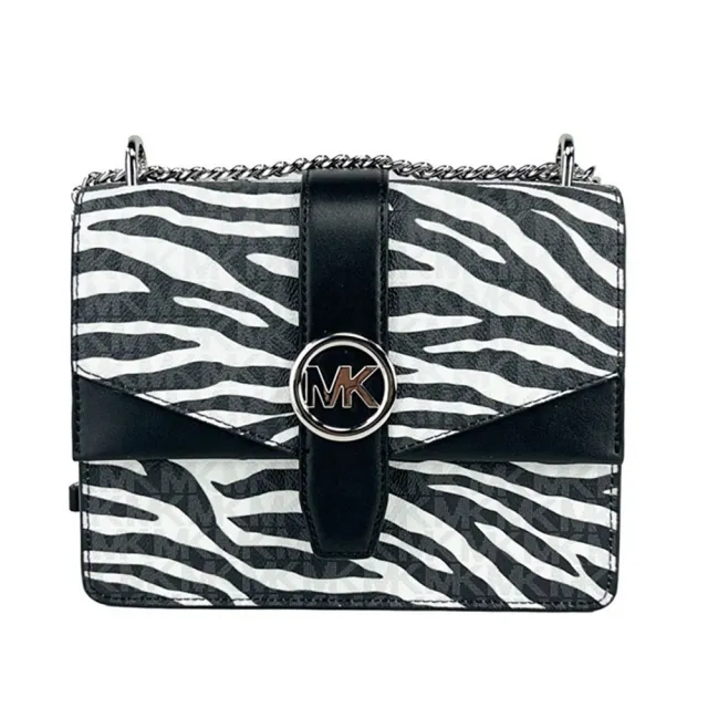 【Michael Kors】斑馬紋防刮皮革鍊條翻蓋斜背包