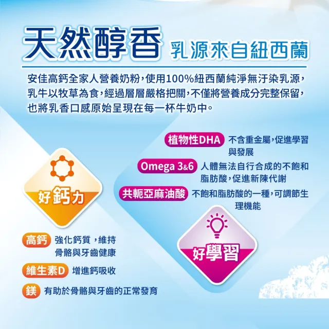 【Anchor 安佳】官方直營 高鈣全家人營養奶粉2200gX2罐
