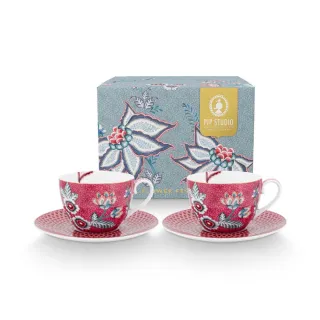 【PIP STUDIO】Flower Festival 咖啡杯組300ml-深粉(咖啡杯+碟子/2組)