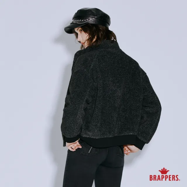 【BRAPPERS】女款 立領毛絨排釦外套-黑灰