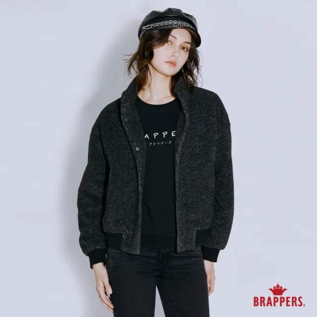 【BRAPPERS】女款 立領毛絨排釦外套-黑灰