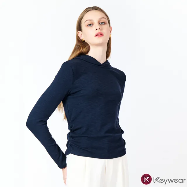 【KeyWear 奇威名品】都會詩篇-輕逸連帽長袖上衣/連帽披肩針織上衣(2款任選)