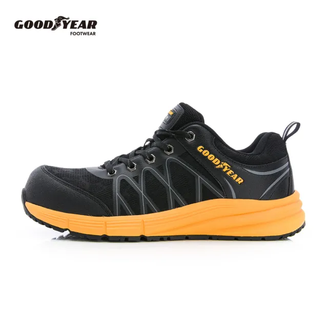 【GOODYEAR 固特異】玄鐵-認證塑鋼頭防護鞋/男鞋 防滑 耐壓鞋頭 黑黃(GAMX53994)