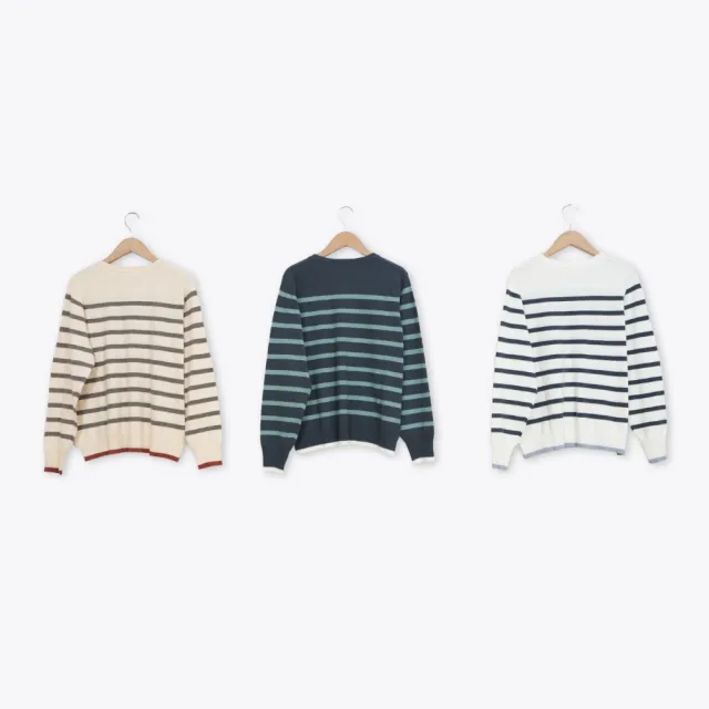 【MOSS CLUB】經典條紋脇邊開衩針織上衣 白 杏 灰(魅力商品)