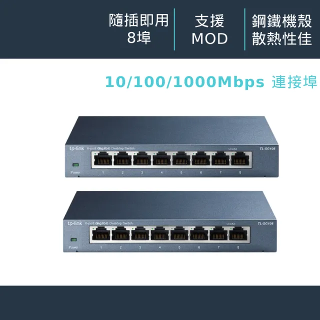 【TP-Link】二入組★8埠 Gigabit 桌上型 10/100/1000Mbps 專業級乙太網路交換器 隨插即用 鋼殼(TL-SG108)