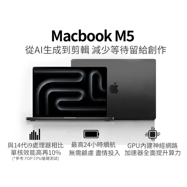 【Apple】2025 MacBook Pro 14吋 M5晶片 10核心CPU與10核心GPU 24G/1TB SSD