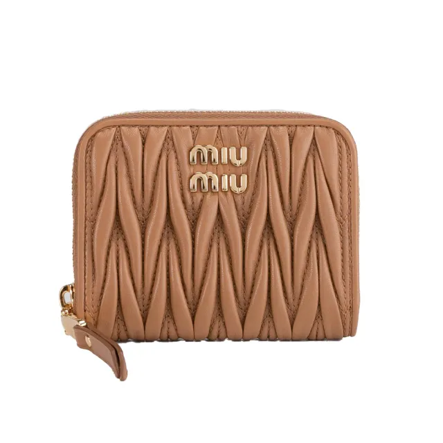 【MIU MIU】Matelasse納帕皮革拉鍊式零錢短夾(焦糖色)