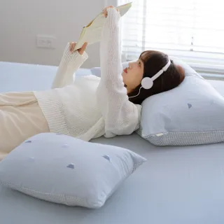 【翔仔居家】雙層紗刺繡 素色床包+刺繡枕套-3件組-小富士(雙人/雙人床包/純棉床包/床包枕套組)