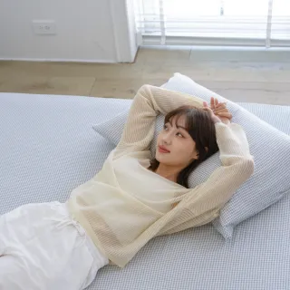 【翔仔居家】雙層紗 格紋床包+格紋枕套-3件組-Ocean(雙人/雙人床包/純棉床包/床包枕套組)