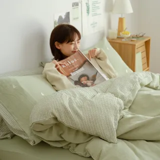 【翔仔居家】雙層紗刺繡 兩用舖棉被套/四季被/被單-森語(雙人/純棉兩用被/雙人被子/純棉被套)