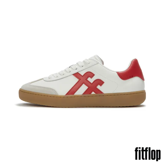 【FitFlop】THE DASH MENS T 字形皮革休閒鞋-男(都會白/石榴紅色)