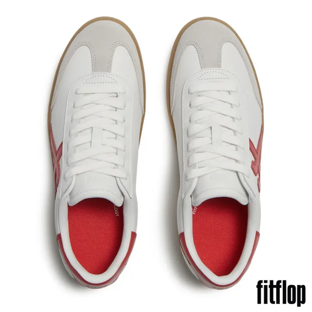 【FitFlop】THE DASH MENS T 字形皮革休閒鞋-男(都會白/石榴紅色)