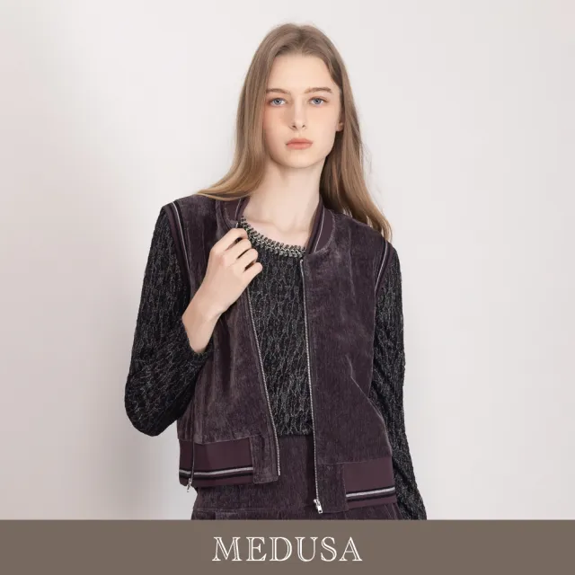 【MEDUSA 曼度莎】現貨-層次復古絨感短版背心外套（M-XL）｜女背心 絨布外套 造型背心夾克（701-1130A）