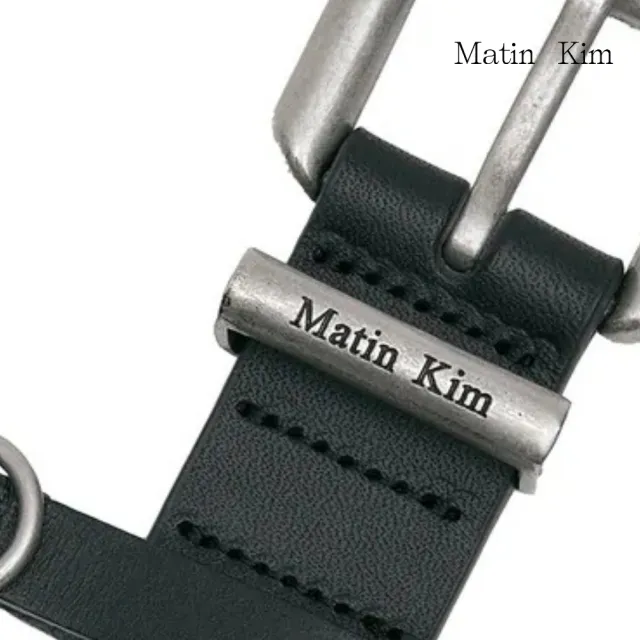 【MATIN KIM】官方旗艦 雙鉚釘金屬扣皮革腰帶(黑色)