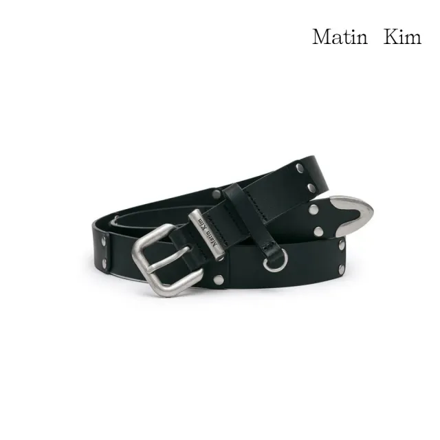 【MATIN KIM】官方旗艦 雙鉚釘金屬扣皮革腰帶(黑色)