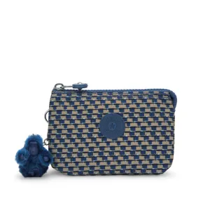 【KIPLING官方旗艦館】藍米格紋三夾層配件包-CREATIVITY S