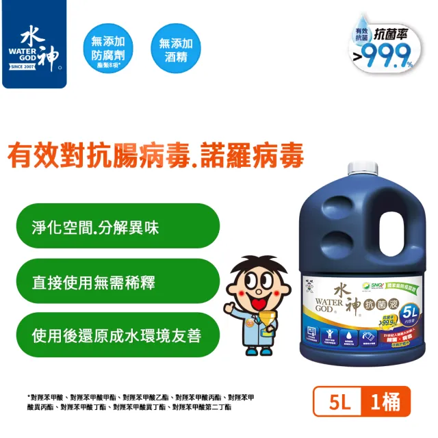 【旺旺水神】抗菌液桶裝水5L(有效抗菌/清潔除味/淨化空間)