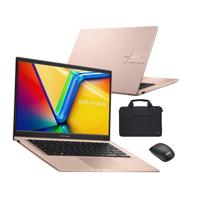 【ASUS】筆電包/滑鼠組★i7/Core7任選 - 14吋十核16G輕薄筆電-蜜誘金(VivoBook X1404VA/16G/1TB SSD/W11)