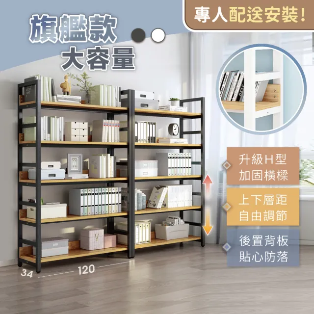 【慢慢家居】專人組裝-加大尺寸超耐重五層置物架-層板可調(W120x34x182cm)