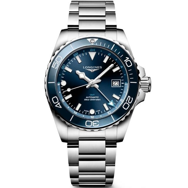 【LONGINES 浪琴】HydroConquest 深海征服者 GMT 陶瓷潛水機械錶-41mm(L3.790.4.96.6)