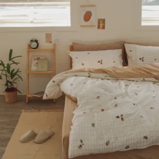 【翔仔居家】100%精梳純棉 薄被套床包3件組-橡實(單人/單人床包/純棉床包/純棉被套)