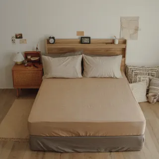 【翔仔居家】100%精梳純棉枕套床包3件組-Latte(加大/雙人加大床包/純棉床包/床包枕套組)