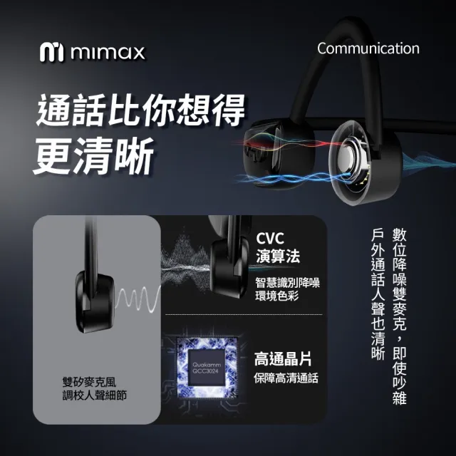 【mimax 米覓】防水骨傳導藍牙耳機 CS20 3色 (骨傳導耳機 藍牙耳機 IPX8防水 MP3 32GB)