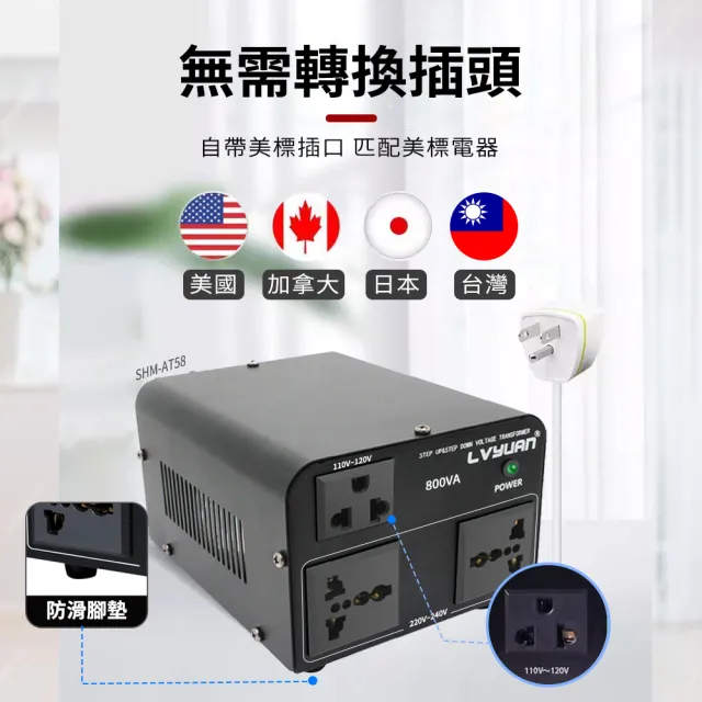 變壓器 110v轉220V電源轉換器 電壓轉接頭 電器變壓器 萬用轉接插座 AT58-F(電壓切換 800W)