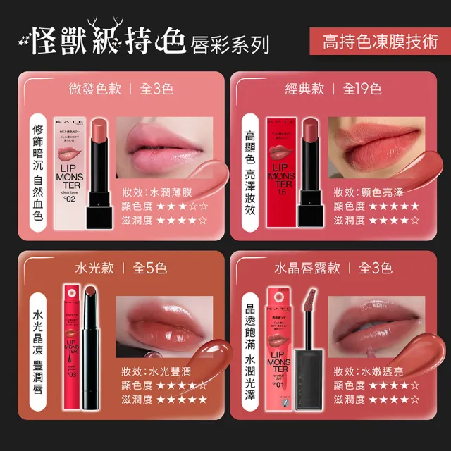 【KATE 凱婷】怪獸級持色唇膏 水光款/經典款/微發色款(獨家技術持久不沾 高保濕)