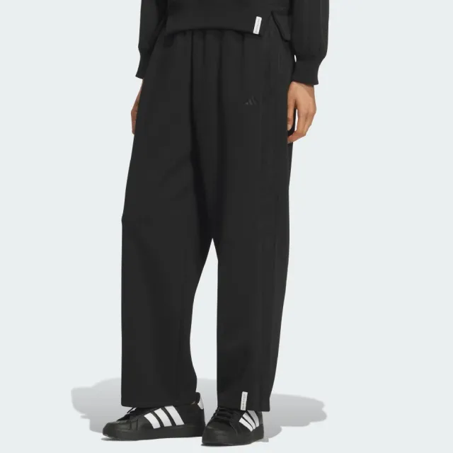 【adidas 愛迪達】ES+ 3S SWT PNT 女款 全黑 寬版 休閒褲 穿搭 KF8244
