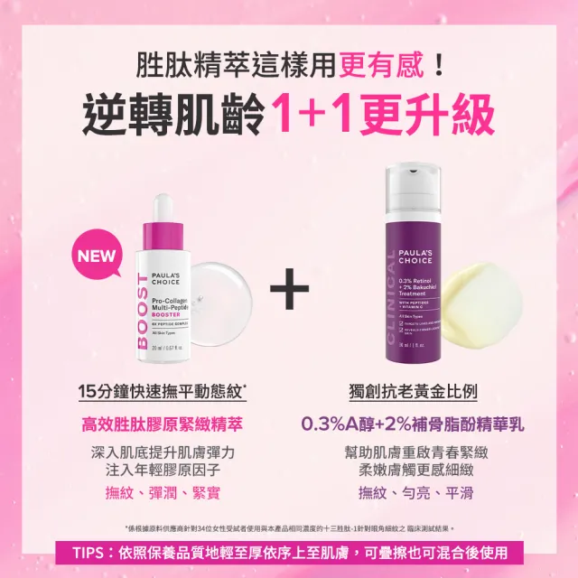 【Paulas Choice 寶拉珍選】高效胜肽膠原緊緻精萃＋0.3％A醇＋2％補骨脂酚精華乳