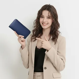 【MIYUNA 米友娜】真皮牛皮進口波紋時尚耐磨長夾(真皮皮夾 海軍藍)