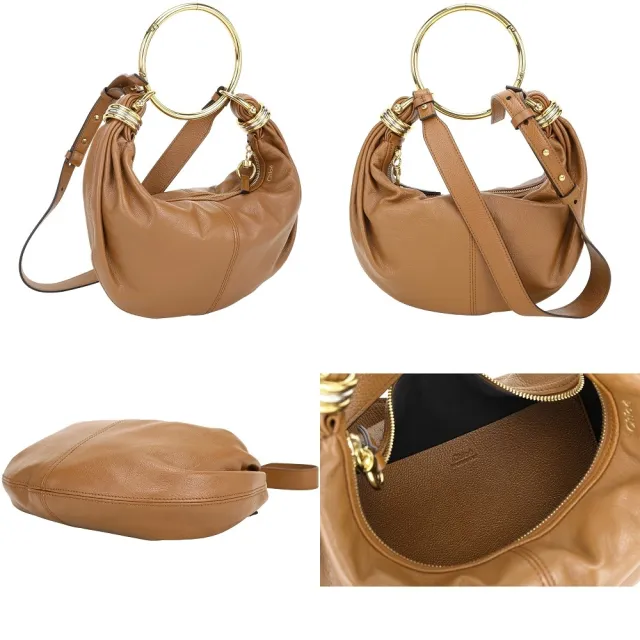【Chloe’ 蔻依】Bracelet Hobo 金環提把 荔紋小牛皮手提 斜背手鐲包-2色可選