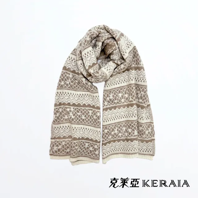 【KERAIA 克萊亞】奶茶蕾絲餅羊絨長圍巾