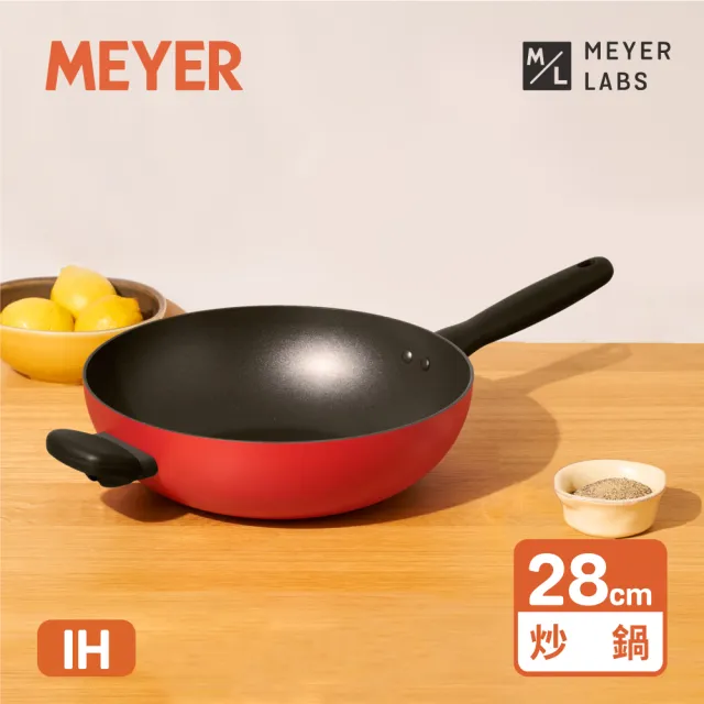 【MEYER 美亞】陶瓷不沾鍋 炒鍋28CM - 革新紅系列(IH/電磁爐適用)