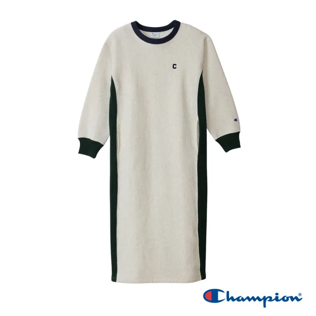 【Champion】官方直營 女款-CASUAL 寬版小C刺繡拼接長袖洋裝-2色 (CW-C005 日規)
