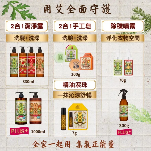 【美吾髮】3入任選 艾系列大三元艾草淨化強運能量洗沐2合1潔淨露330ml(淨化/招財/招福/檀香/桃花/中元普渡)