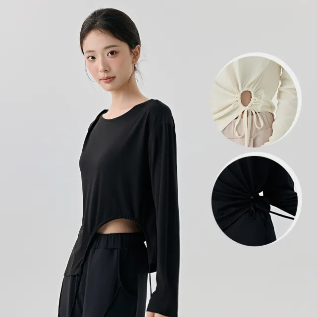 【BODYAIR】任2入 不對襯側鏤空莫代爾長袖上衣(瑜珈.慢跑.運動.健身.透氣.舞蹈.運動服)