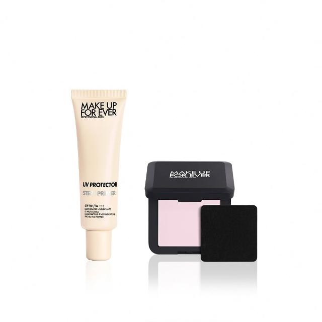 【MAKE UP FOR EVER】無痕透光防曬組(第一步玫瑰水感防曬乳30ml+粉無痕光圈蜜粉餅4.5g)