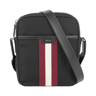 【BALLY】Code 紅白條紋尼龍斜背包(黑色)