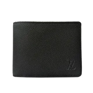 【Louis Vuitton 路易威登】M25945 經典Multiple系列素面蠟面小牛皮對開男用錢包短夾(黑色)