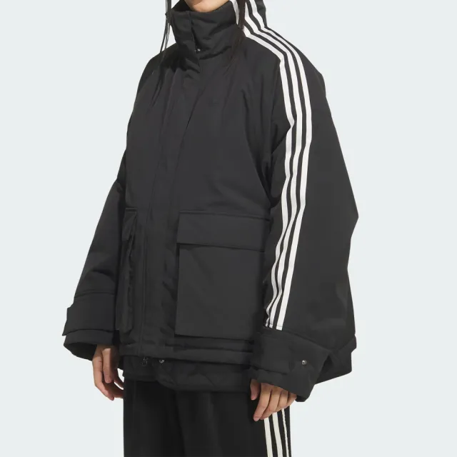 【adidas 愛迪達】3s Delux W Pad 女款 黑色 立領 斜紋布 寬鬆 三條線 鋪棉 外套 KS5330