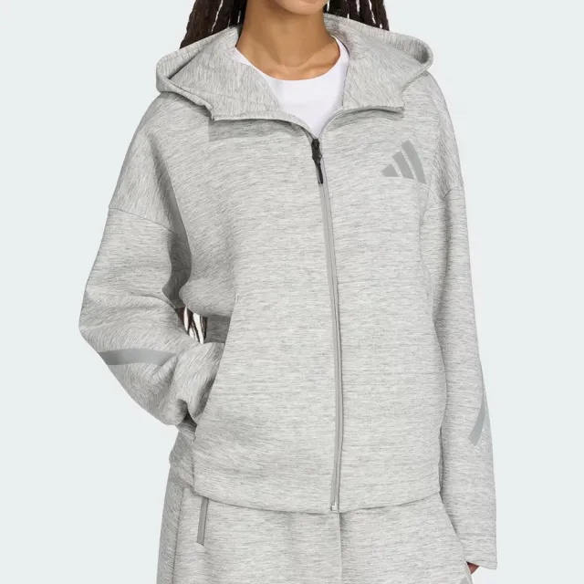 【adidas 愛迪達】W Z.N.E. PR FZ 女款 灰色 反光 連帽 運動 休閒 外套 JV7146
